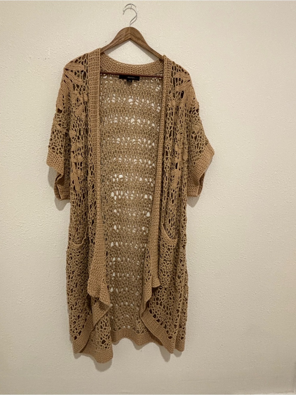 Denim 24/7 Open-Weave Crochet Cardigan - Tan